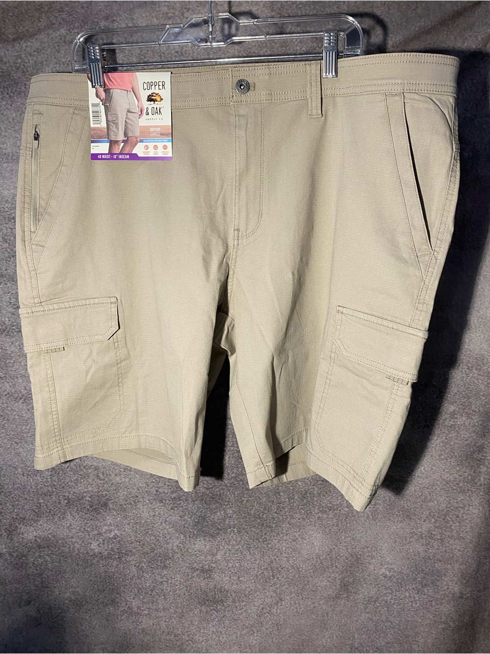 Copper & Oak Mens Cargo Shorts Size 40 Tan Ripstop Stretch 10" Inseam NWT